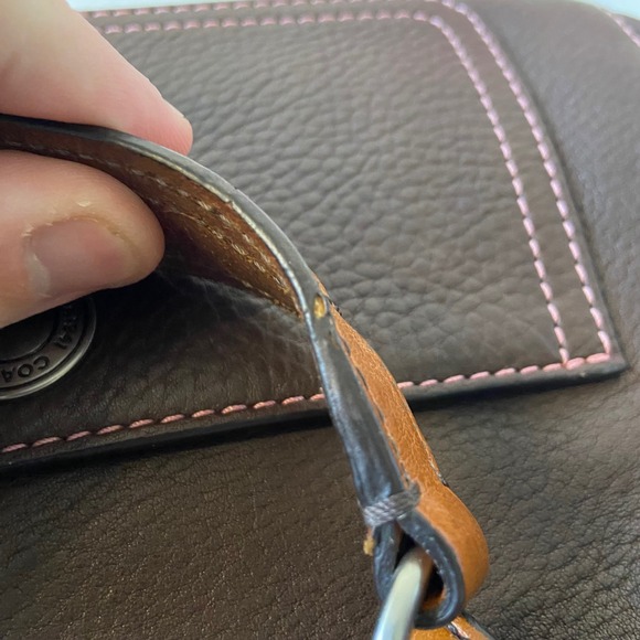 Coach Chelsea Brown Pebble Leather Shoulder Bag Purse Handbag w Pink Stitching - Picture 12 of 13